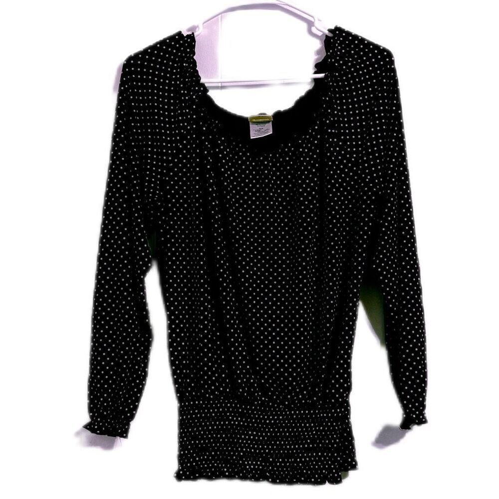 Acorn women’s size small long sleeve, textured, smsmocked blouse with ruffle 